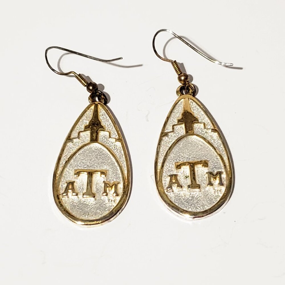 Silver Gold Texas A&M Earrings Pierced French Hook Dangle Drop Aggies‎ TAMU